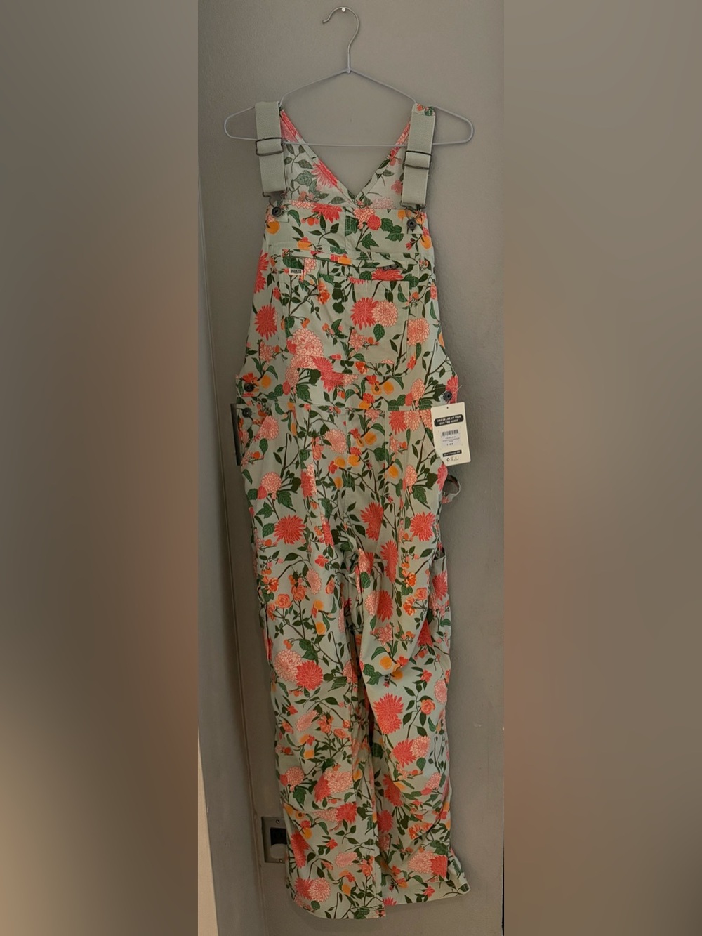 Duluth Heirloom Gardening Overalls Lx31 Retired Mint Dahlia Print